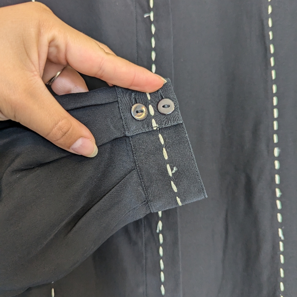 Vintage Silk Black Button Down Size 4 - Picture 9 of 11